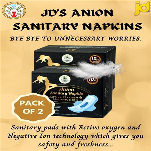 PACK OF 2 -JD BLISS VEDA ANION SANITARY NAPKINS WITH ACTIVE OXYGEN & NEGATIVE ION